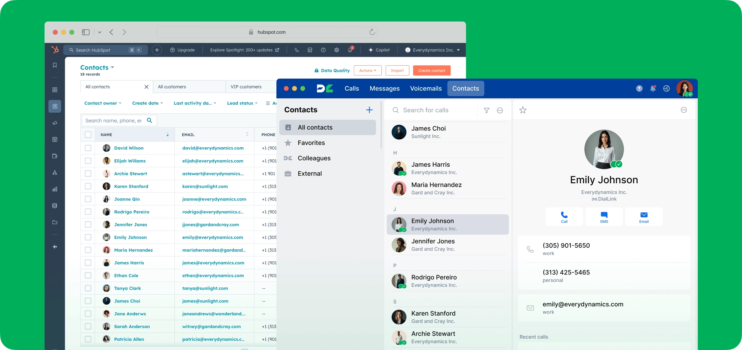 Seamlessly share call records and contacts between your core business systems